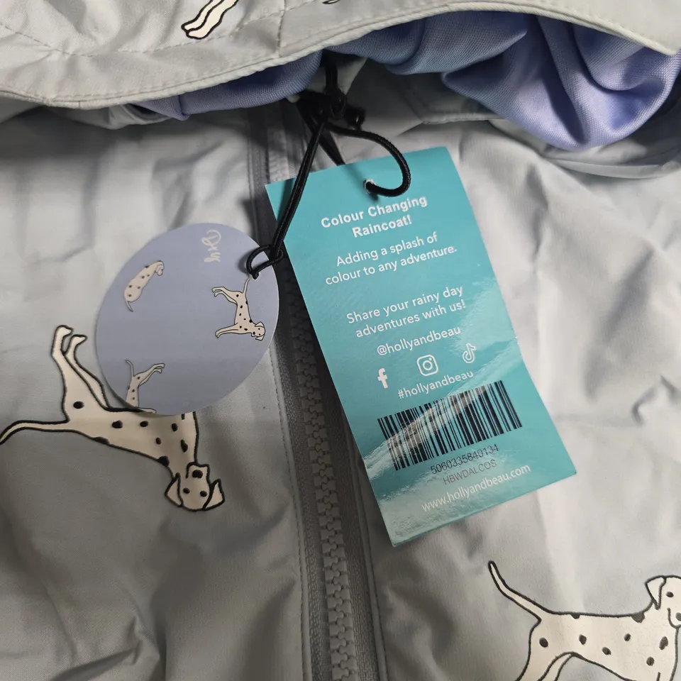 HOLLY & BEAU COLOUR CHANGING RAINCOAT – KIDS, DALMATIAN PRINT-SIZE SMALL- NO BAG 