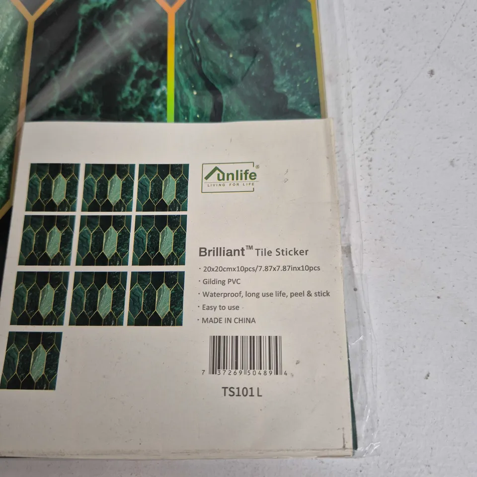 BRILLIANT TILE STICKER – GREEN MARBLE PATTERN, 20X20 CM SELF-ADHESIVE PVC TILES, PACK OF 10 (3 PACKS PICTURED)