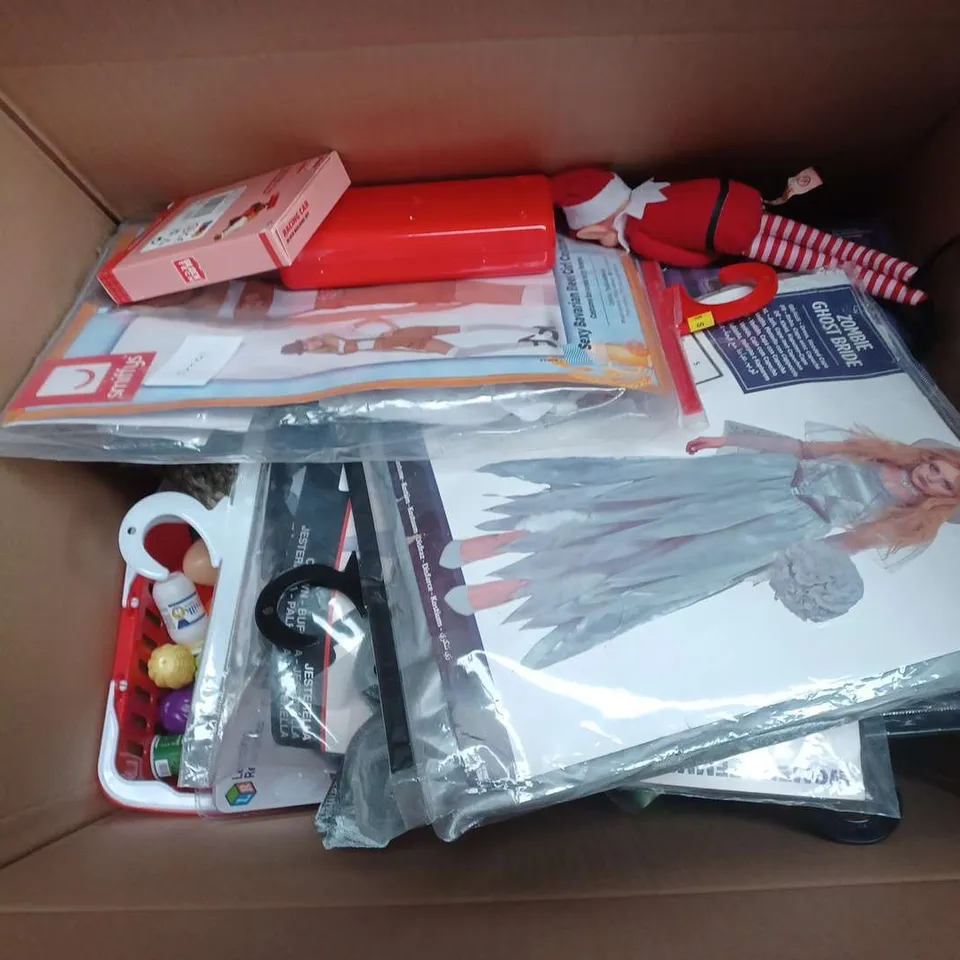 LARGE BOX OF ASSORTED TOYS AND GAMES TO INCLUDE TEDDIES, JIGSAWS AND FANCY DRESS - COLLECTION ONLY