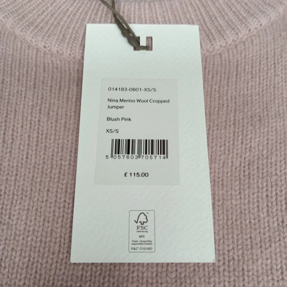 HUSH NINA MERINO WOOL CROPPED JUMPER – BLUSH PINK, XS/S