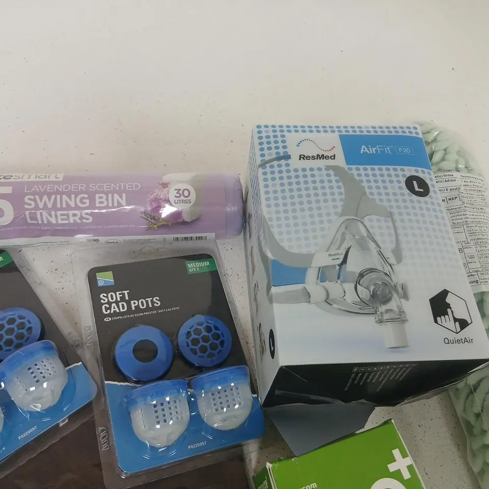 ASSORTED HOUSEHOLD ITEMS; RESMED AIRFIT F20 CPAP FULL-FACE MASK BOX WITH ACCESSORIES –