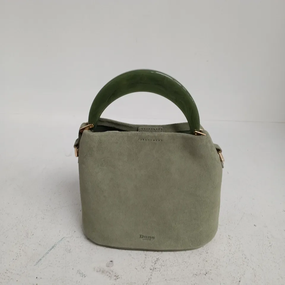 DUNE HANDBAG – GREEN SUEDE WITH GREEN CURVED HANDLE