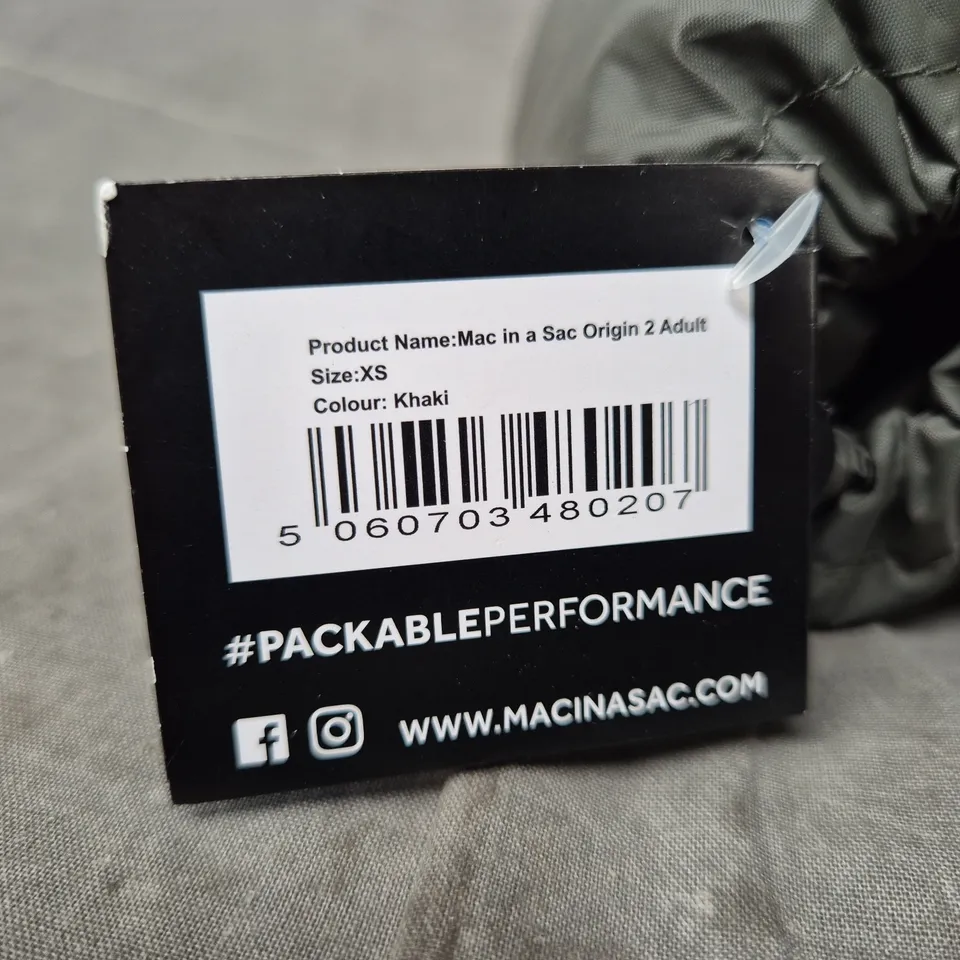 MAC IN A SAC ORIGIN 2 PACKABLE WATERPROOF JACKET – KHAKI – UK XS