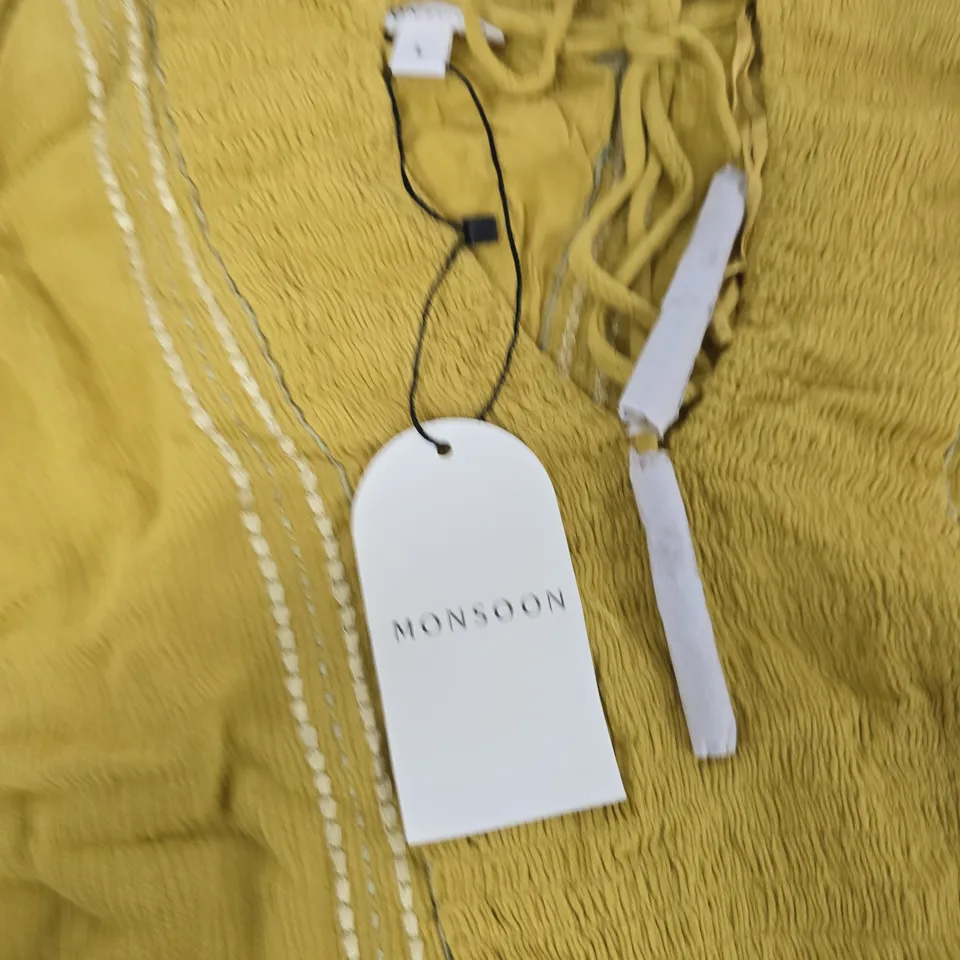 MONSOON WOMEN'S MUSTARD YELLOW EMBROIDERED BLOUSE – UK SIZE L