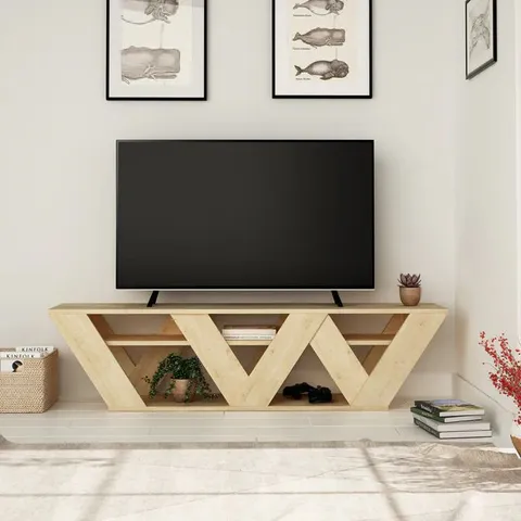 BOXED RALLA MODERN TV STAND MULTIMEDIA CENTRE WITH SHELVES 158CM IN WHITE (1 BOX)