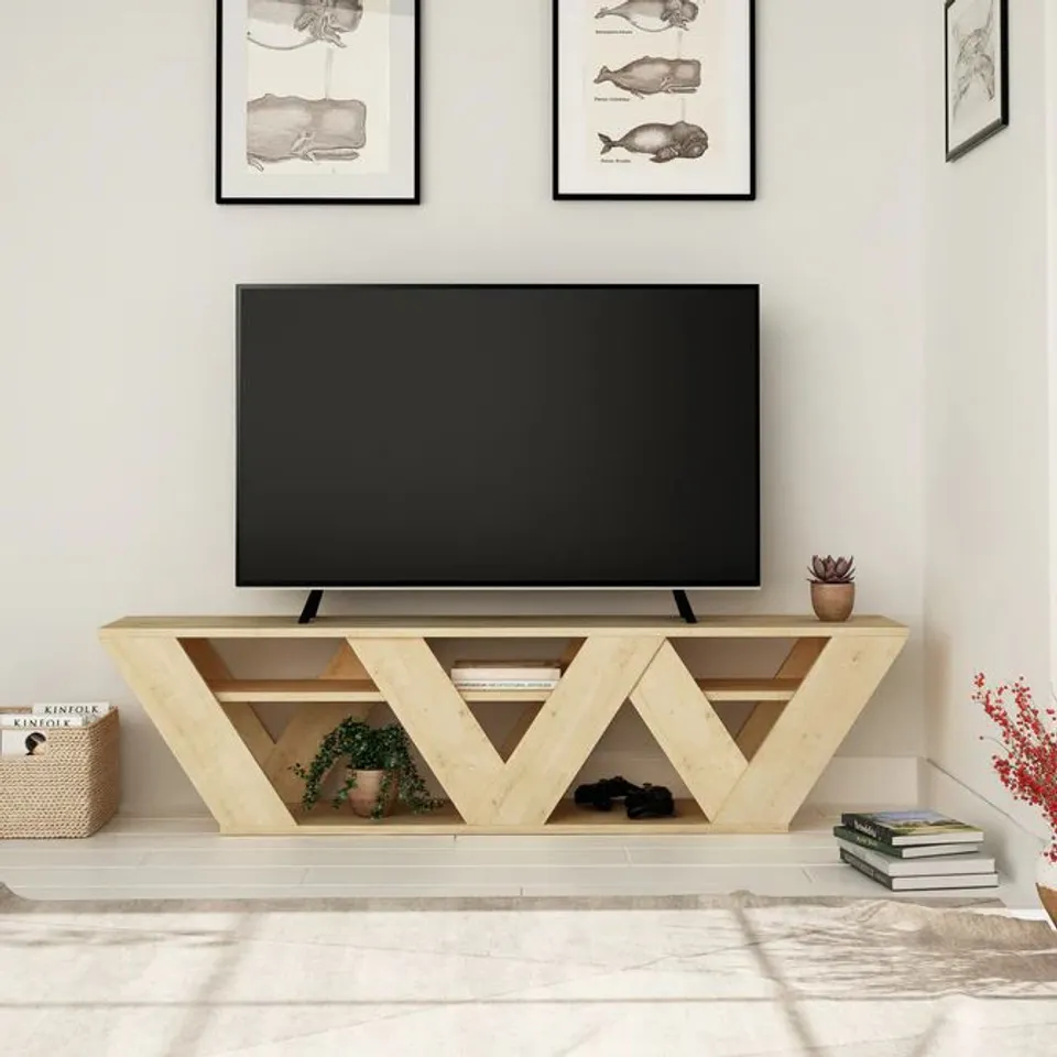 BOXED RALLA MODERN TV STAND MULTIMEDIA CENTRE WITH SHELVES 158CM IN OAK 