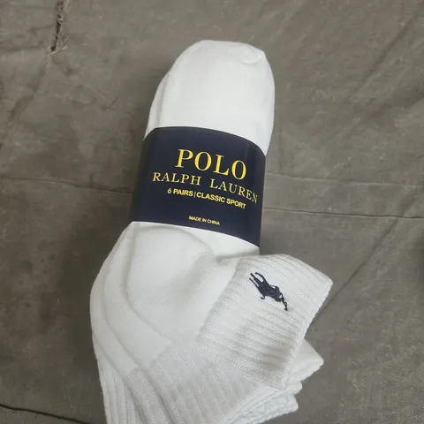 POLO RALPH LAUREN SOCKS – 6 PAIRS, CLASSIC SPORT, WHITE SIZE 6-12.5