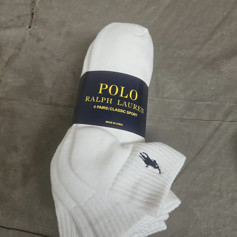 POLO RALPH LAUREN SOCKS – 6 PAIRS, CLASSIC SPORT, WHITE SIZE 6-12.5