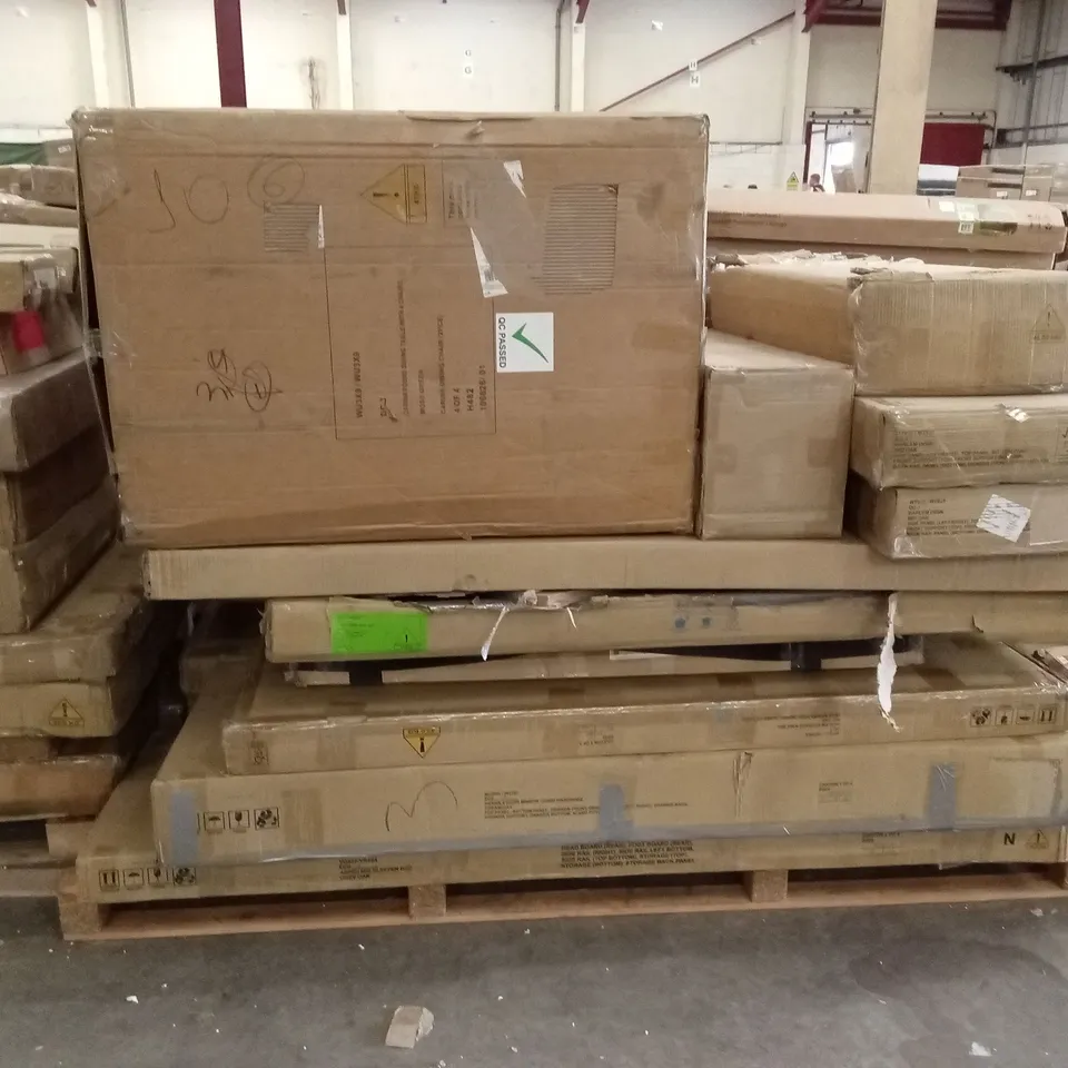 PALLET OF ASSORTED INCOMPLETE DESIGNER FURNITURE PARTS AND PIECES 