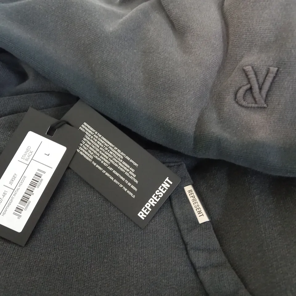 REPRESENT HEAVYWEIGHT INITIAL HOODIE IN STAINED BLACK - L