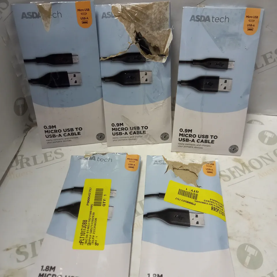 LOT OF FIVE TO INCLUDE MICRO USB TO USB-A CABLES