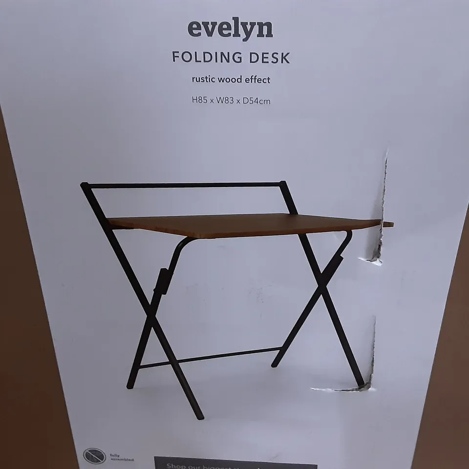BOXED EVELYN FOLDING DESK - RUSTIC WOOD EFFECT H85 X W83 X D54 CM 