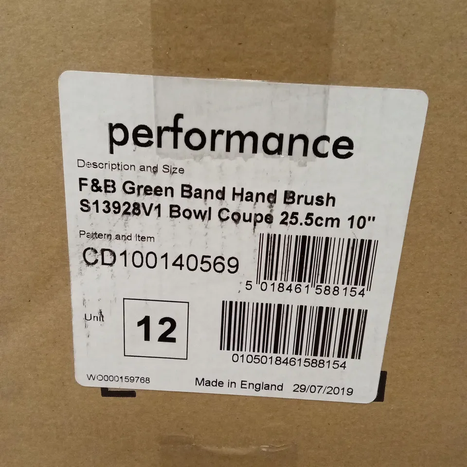 BOX OF APPROXIMATELY 12 x F&B GREEN BAND, HAND BRUSH BOWLS 25.5cm