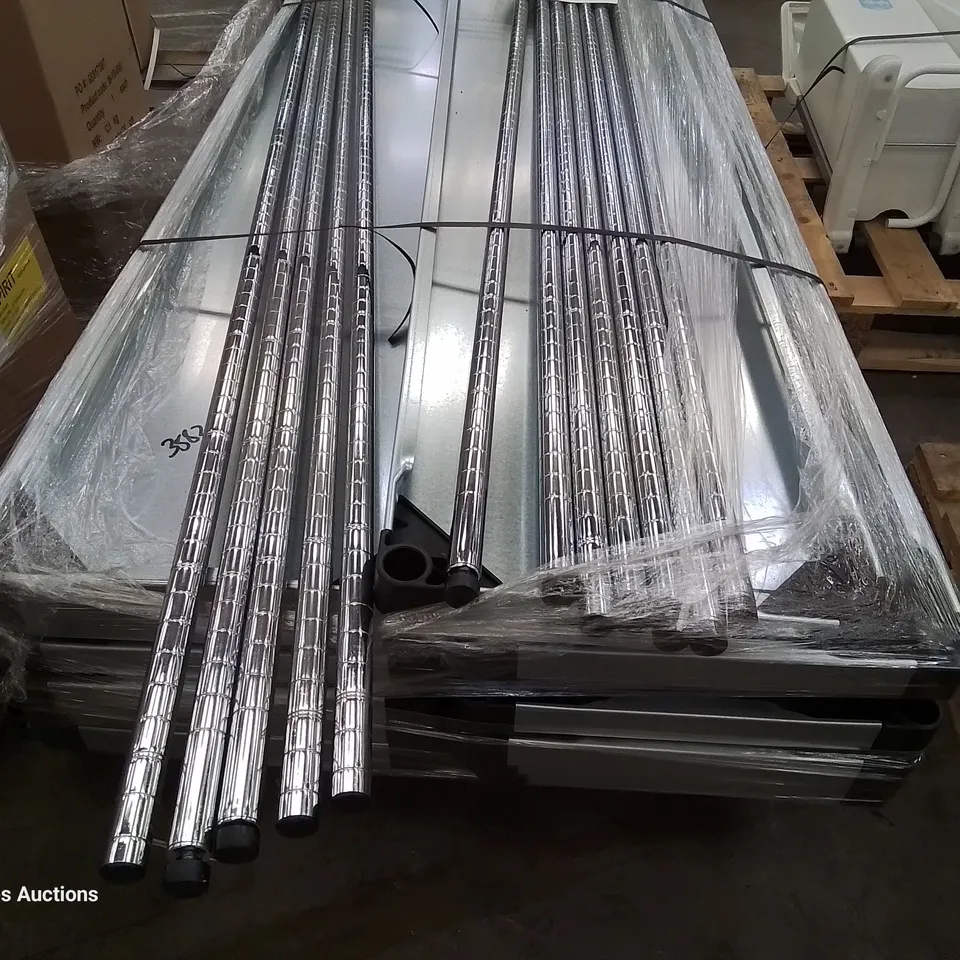 PALLET OF ADJUSTABLE METAL SHELVING, APPROXIMATELY 12 UPRIGHTS & 14 SHELVES