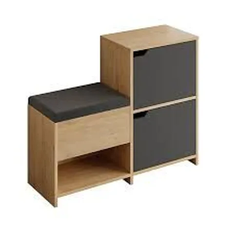 BOXED DECORTIE MODERN HAVEN SHOE BENCH RACK 101.5(W) 2 CUPBOARD STORAGE CABINET 1 OPEN SHELF FABRIC SEAT- WHITE