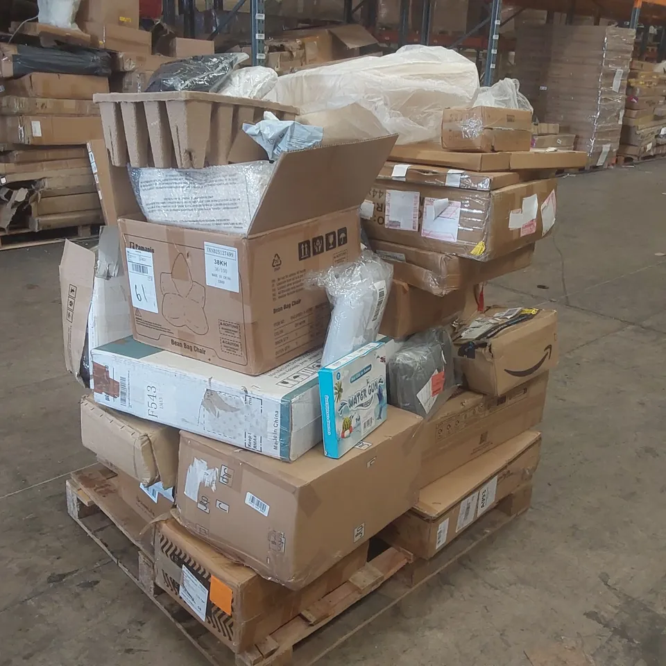 PALLET OF ASSORTED HOUSEHOLD GOODS AND PRODUCTS TO INCLUDE;RELAX MATTRESS,TOILET SEAT,VIBRATION PLATE
