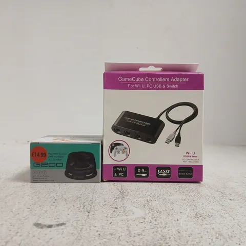 APPROXIMATELY 8 ASSORTED HOUSEHOLD ITEMS TO INCLUDE GAMECUBE CONTROLLER ADAPTER, ETC