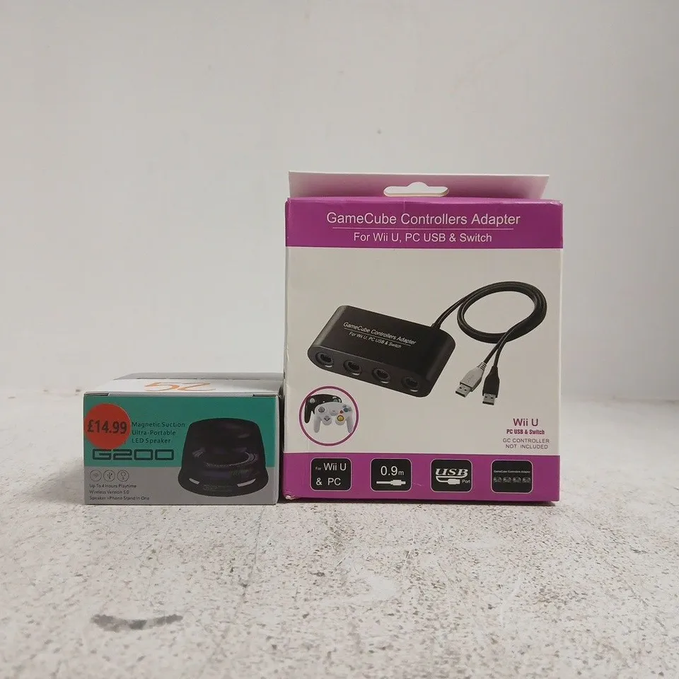 APPROXIMATELY 8 ASSORTED HOUSEHOLD ITEMS TO INCLUDE GAMECUBE CONTROLLER ADAPTER, ETC