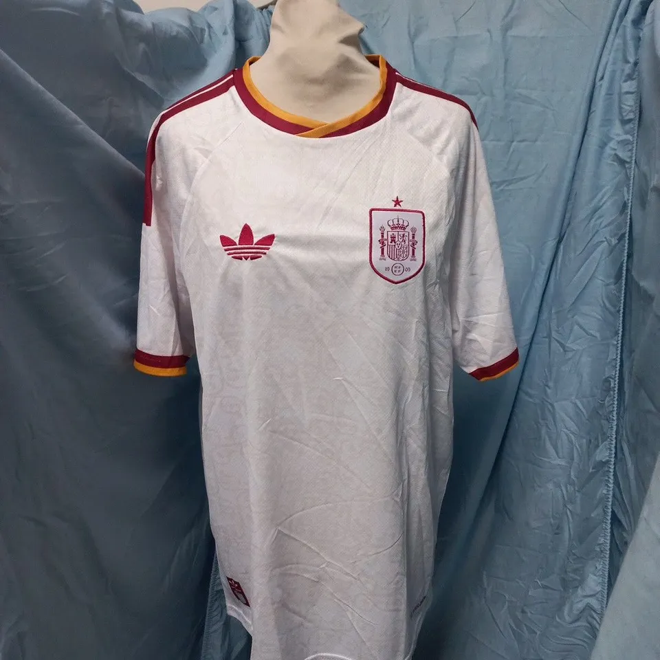 ADIDAS SPAIN NATIONAL TEAM FOOTBALL JERSEY – WHITE WITH RED/YELLOW TRIM, UK M