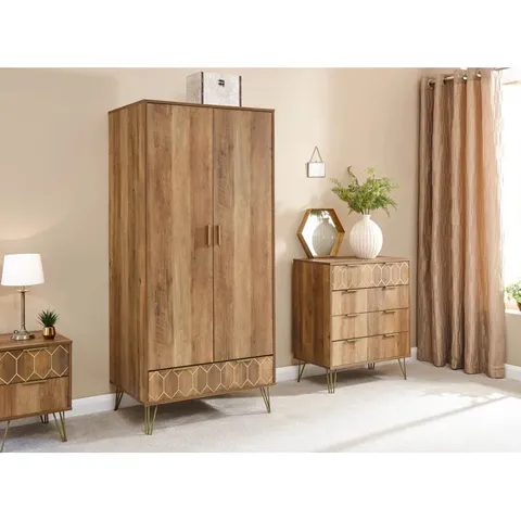 BOXED ALGOL 2 DOOR MANUFACTURED WOOD WARDROBE - MANGO (3 BOXES)