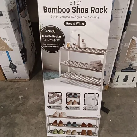 BOXED KEPLIN 3 TIER BAMBOO SHOE RACK GREY AND WHITE COLOUR 