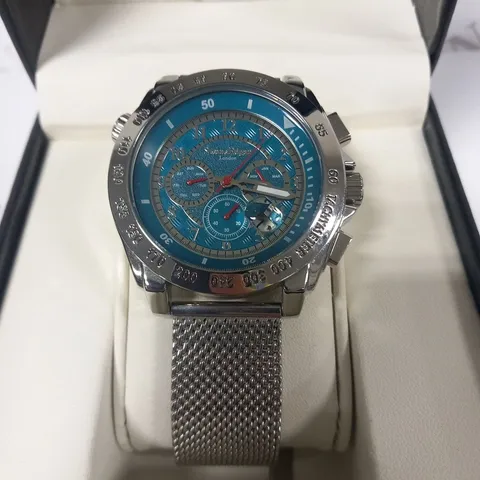 BOXED SWAN & EDGAR SILVER STRAP WRIST WATCH WITH BLUE FACE