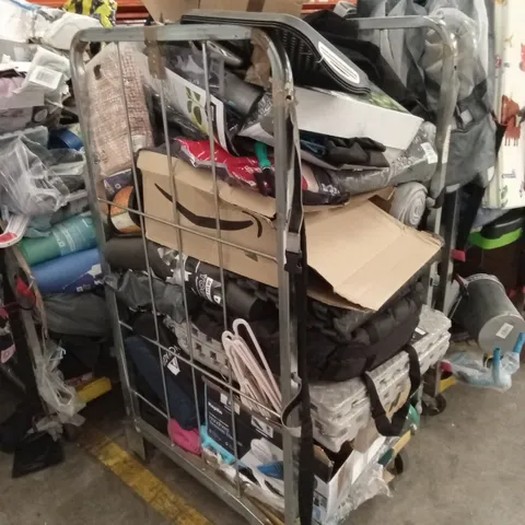 CAGE OF ASSORTED HOUSEHOLD GOODS AND PRODUCTS TO INCLUDE; FOAM EXERCISE MATS, YOGA MATS, BIN BAGS ETC