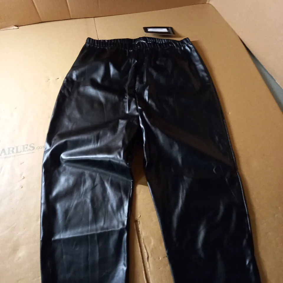 PRETTYLITTLETHING TALL BLACK FAUX LEATHER SPLIT HEM LEGGINGS - 12