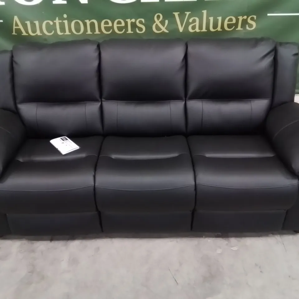 QUALITY DESIGNER FAUX LEATHER BLACK 3 SEATER SOFA 