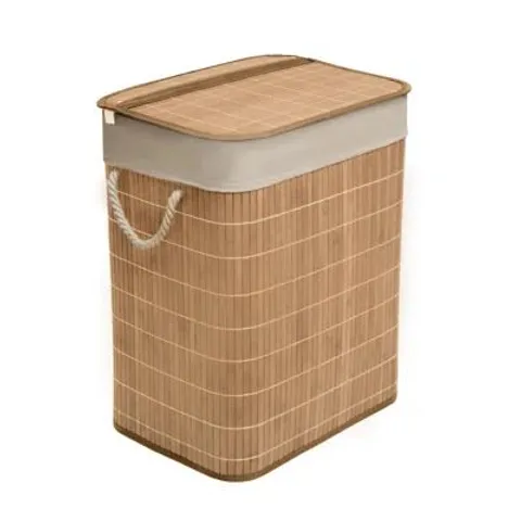 BOXED MANTRARAJ BAMBOO LAUNDRY BIN WITH HANDLES 65L SQUARE HAMPER BASKET (1 BOX)