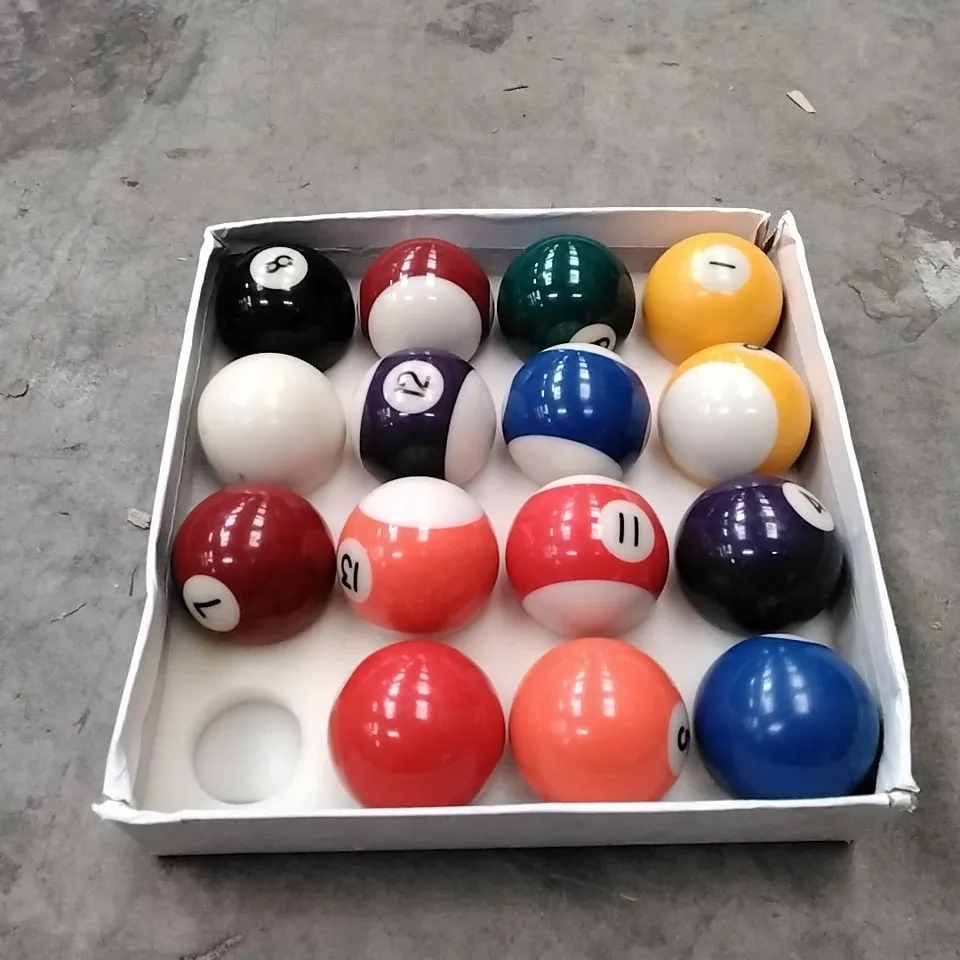 BOXED SET OF 15 BILLIARDS BALLS 