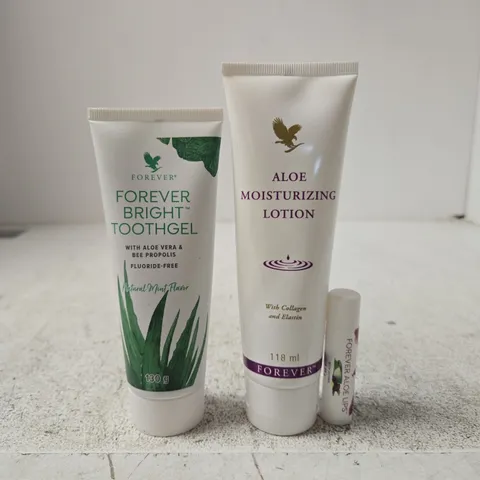 FOREVER LIVING PERSONAL CARE SET: FOREVER BRIGHT TOOTHGEL, ALOE MOISTURIZING LOTION & LIP BALM