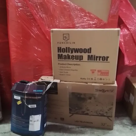 PALLET OF ASSORTED HOUSEHOLD GOODS AND PRODUCTS TO INCLUDE;SMART TV,MAKEUP MIRROR,DOUBLE SLEEPING BAG