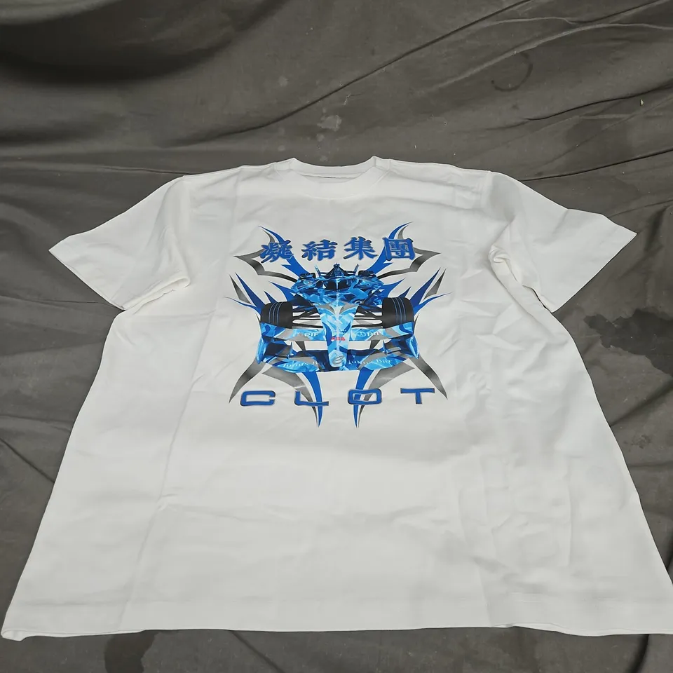 CLOTAPPAREL GRAPHIC TEE IN WHITE/BLUE SIZE M