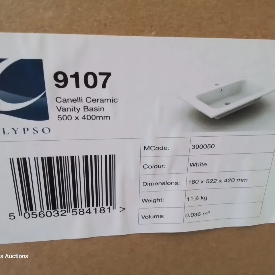 BOXED CANELLI CERAMIC SINGKE TAP VANITY BASIN WHITE 500 × 400mm