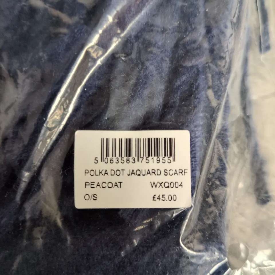 GREW CLOTHING COMPANY POLKA DOT JACQUARD SCARF – PEACOAT (O/S)