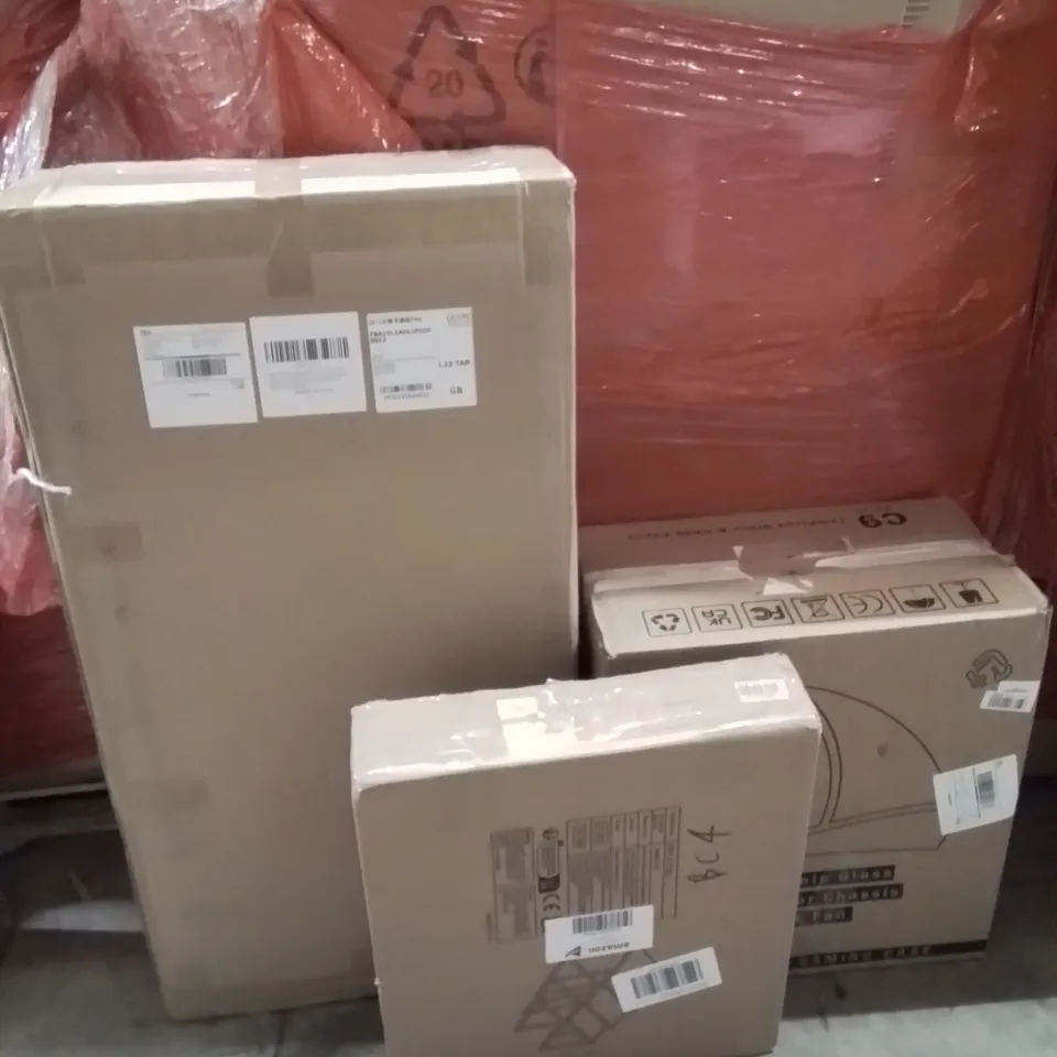 PALLET OF ASSORTED HOUSEHOLD GOODS AND PRODUCTS TO INCLUDE;END TABLE,LEARNING TOWER,CERAMIC GLASS COMPUTER CASE
