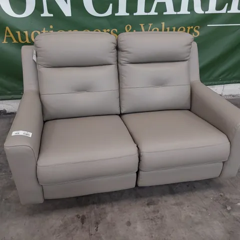 DESIGNER POWER RECLINING TWO SEATER SOFA LIGHT GREY LEATHER