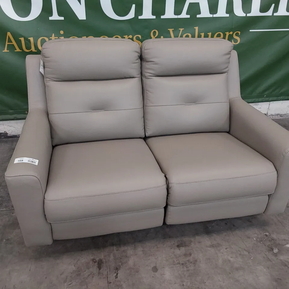 DESIGNER POWER RECLINING TWO SEATER SOFA LIGHT GREY LEATHER 