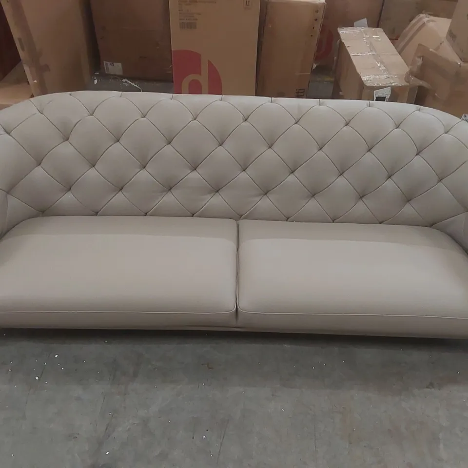 DANETTI LUXE NATURAL GREY LEATHER WITH DARK WOOD 3 SEATER SOFA