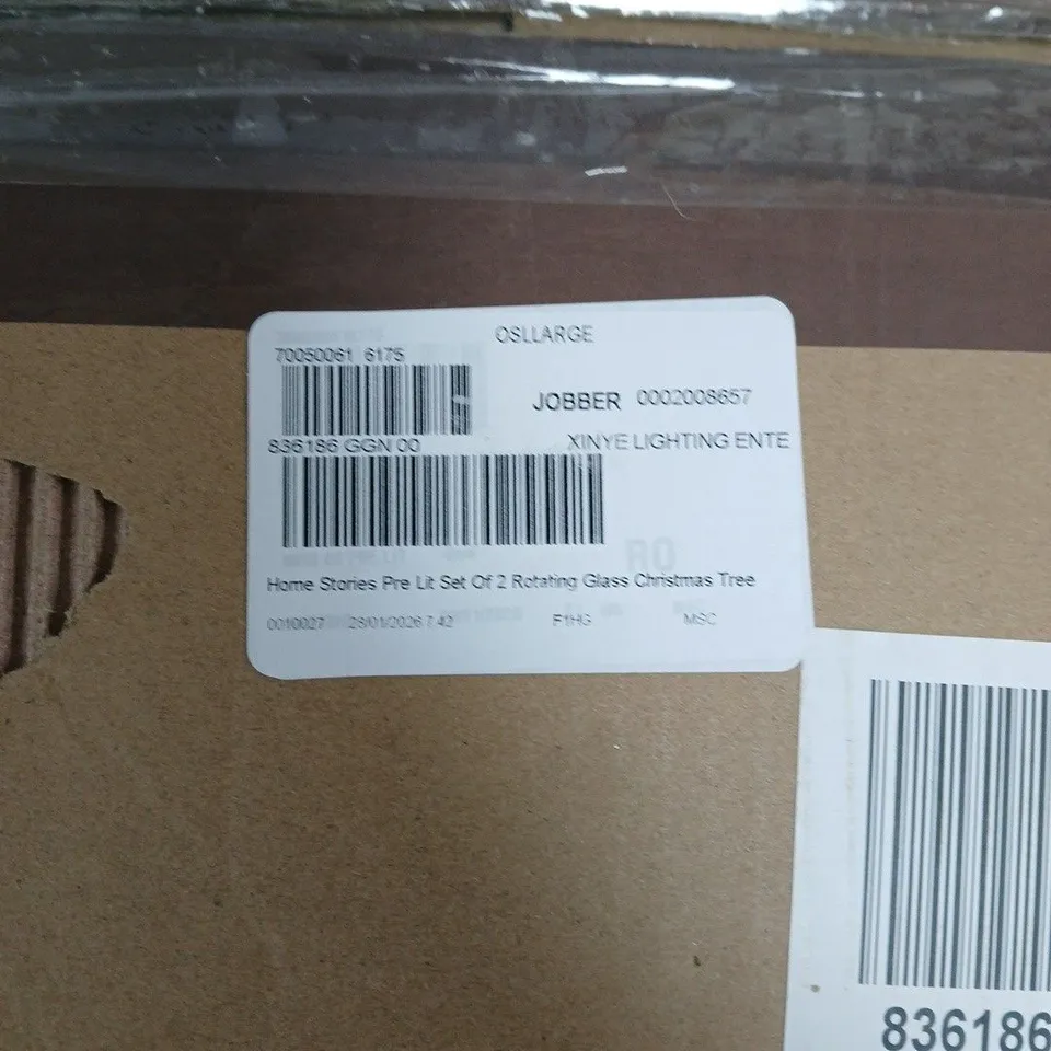 HOME STORIES PRE-LIT SET OF 2 ROTATING GLASS CHRISTMAS TREES