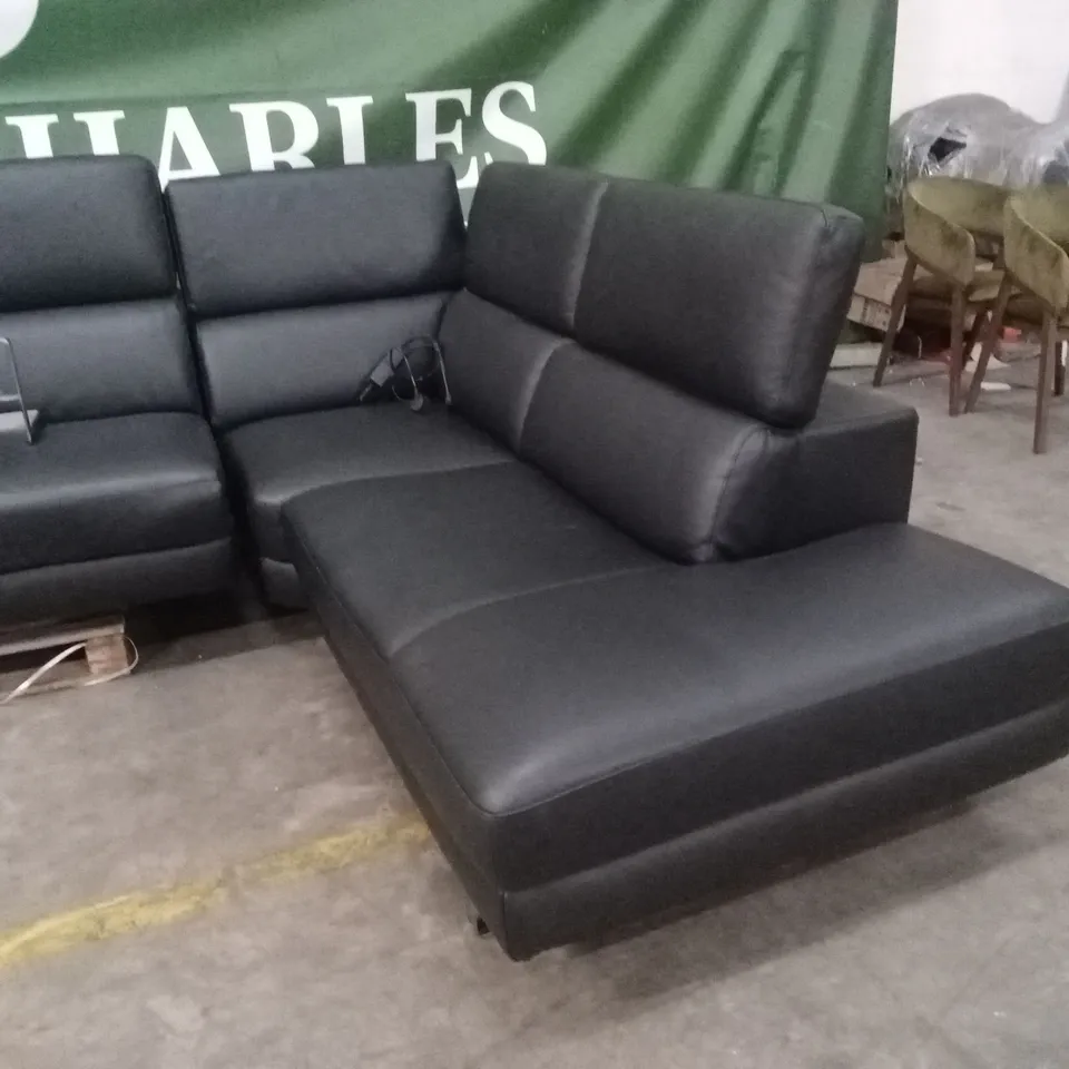 QUALITY DESIGNER ITALIAN MADE LIVIO ELECTRIC RECLINING LEATHER CORNER SOFA - BLACK 