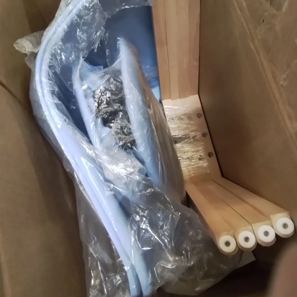 BOXED PAIR BLUE PLASTIC RETRO DINING CHAIRS