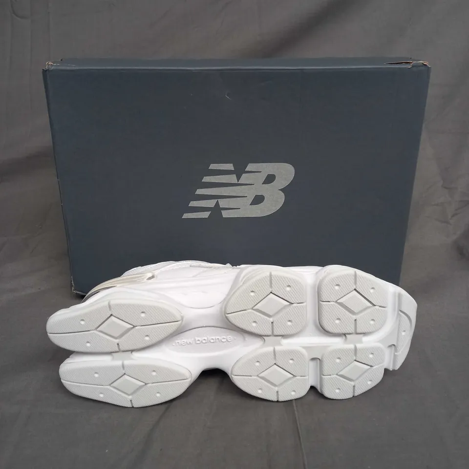 BOXED PAIR OF NEW BALANCES 9060 ALL WHITE SIZE UK 8