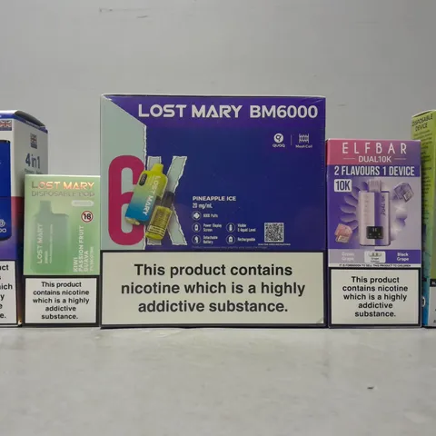 APPROXIMATELY 15 ASSORTED E-CIGARETTE PRODUCTS TO INCLUDE - LOST MARY , ELF BAR , IVG 2400 ETC