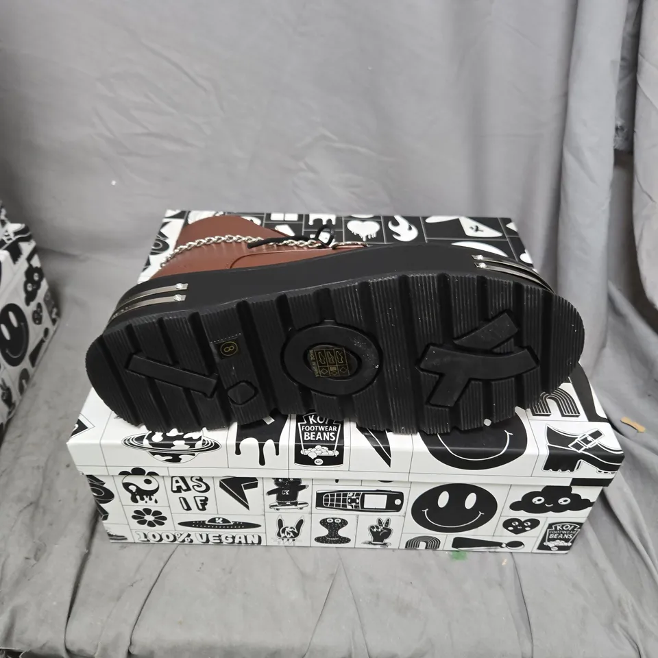 BOXED PAIR OF KOI THE SILENCE PLATFORM GRUNGE BOOTS IN BROWN - UK 8