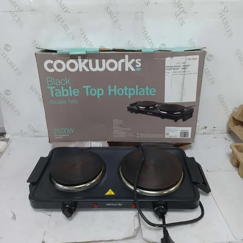 BOXED COOKWORKS BLACK TABLE TOP HOTPLATE DOUBLE HOB 