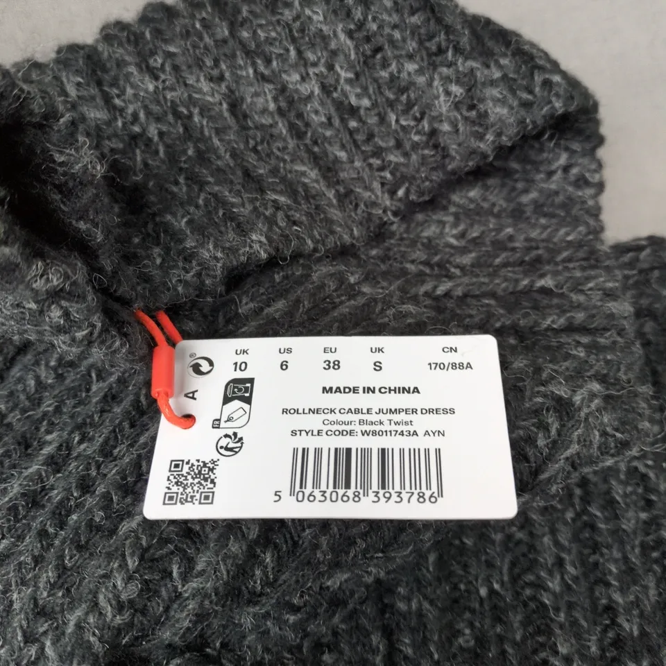 SUPERDRY ROLLNECK CABLE JUMPER DRESS – BLACK TWIST, UK 10 (EU 38) – WITH TAGS