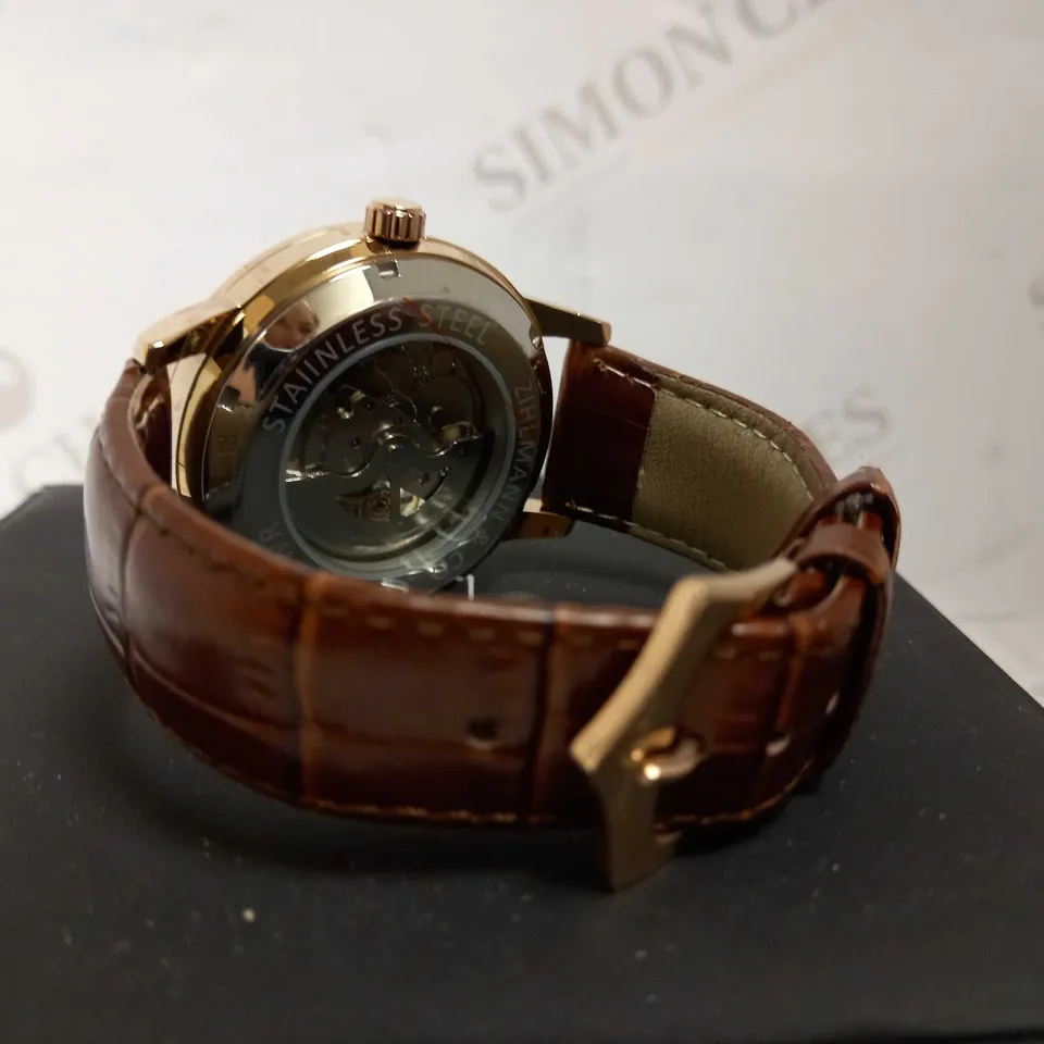 ZIHLMANN & CO SKELETON BROWN LEATHER STRAP WATCH RRP £520