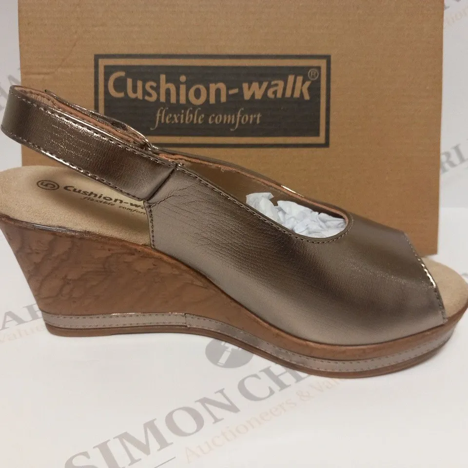 BOXED PAIR OF CUSHION WALK WEDGE HEEL SHOES IN GOLD - SIZE 5